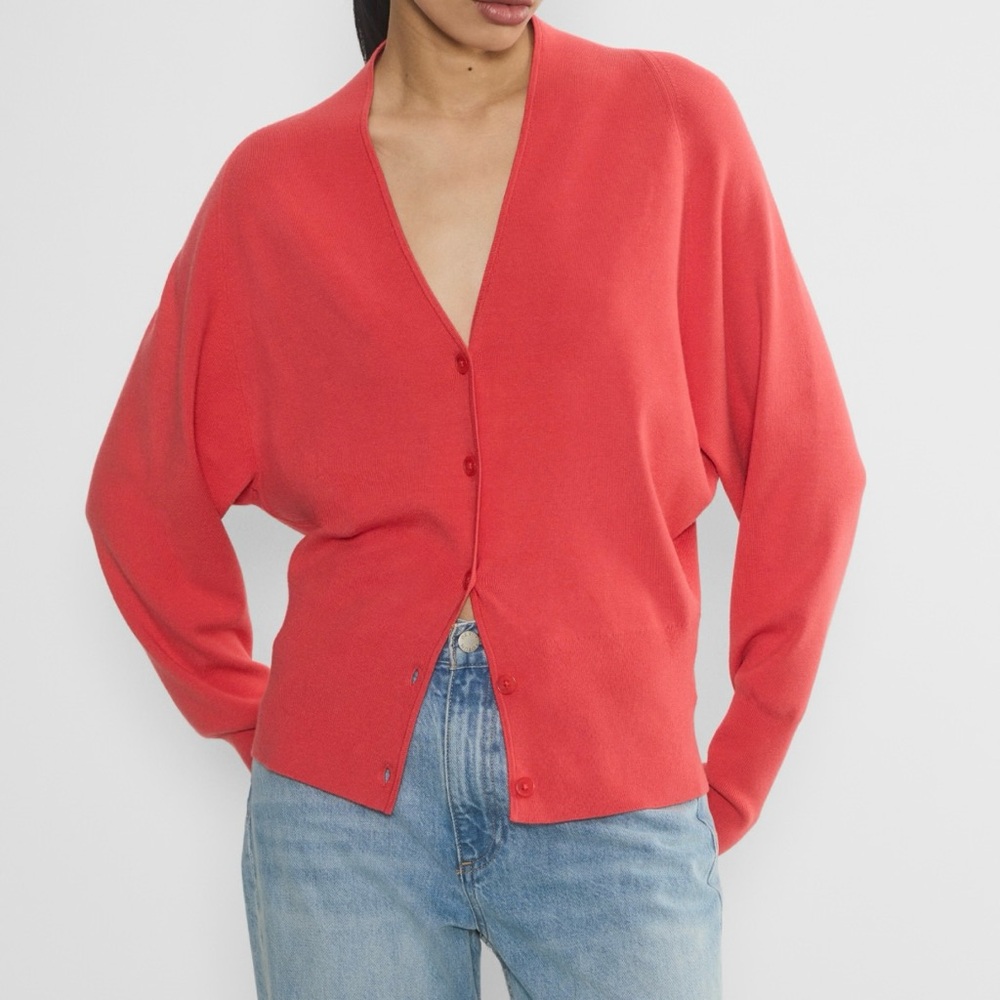 Aritzia Babaton 2025 Cardigan Coral Red V-Neck Relaxed Fit Dolman Sleeve Size M